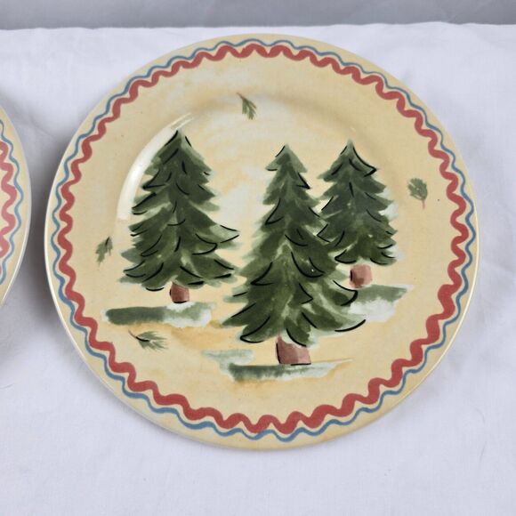 Hausenware 8" Dessert Plates Set of 2 Pine Trees Decor 2000 Libby Wilke Ceramic - Picture 5 of 7